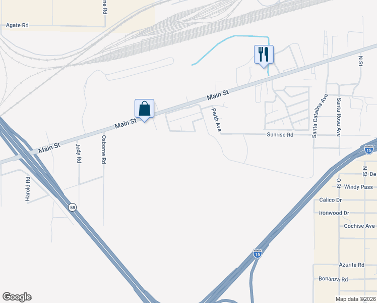map of restaurants, bars, coffee shops, grocery stores, and more near Norwich Avenue in Barstow