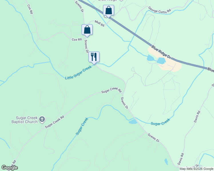 map of restaurants, bars, coffee shops, grocery stores, and more near 162 Sugar Creek Road in Blue Ridge
