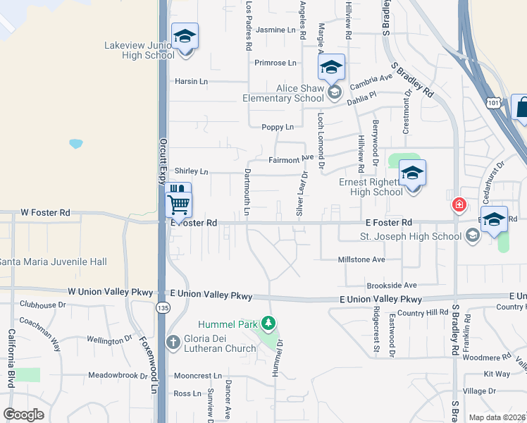 map of restaurants, bars, coffee shops, grocery stores, and more near 443 Saint Marys Court in Orcutt