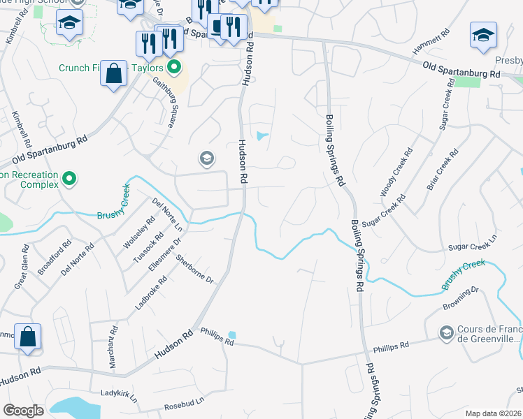 map of restaurants, bars, coffee shops, grocery stores, and more near 9 Colonel Storrs Court in Greer