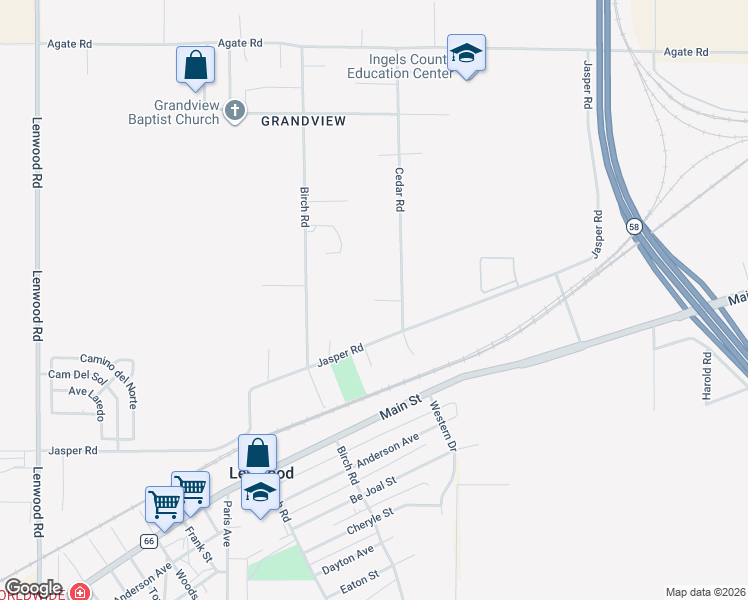 map of restaurants, bars, coffee shops, grocery stores, and more near 34806 Cedar Road in Barstow
