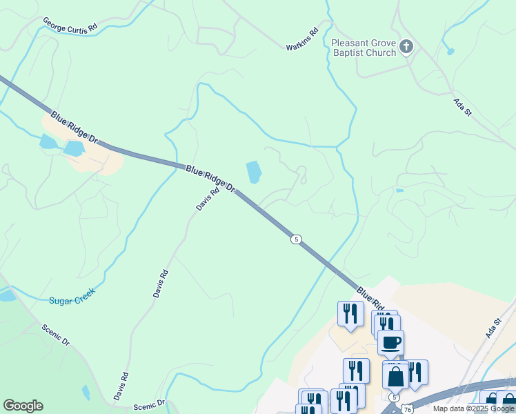 map of restaurants, bars, coffee shops, grocery stores, and more near 9265 Blue Ridge Drive in Blue Ridge