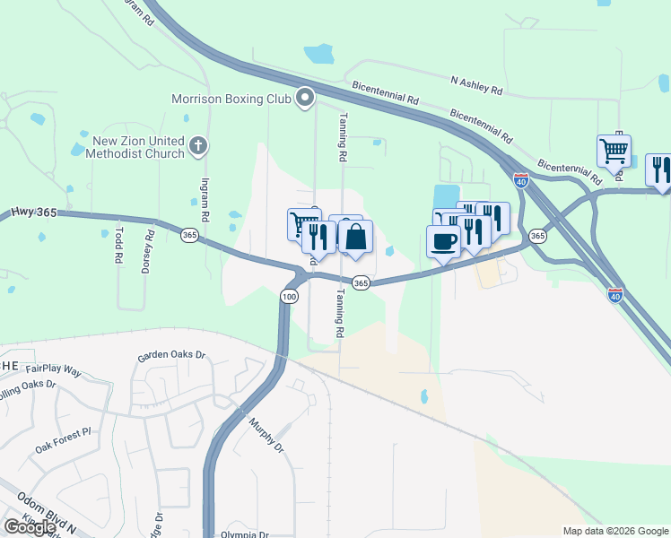 map of restaurants, bars, coffee shops, grocery stores, and more near 22800 Arkansas 365 in North Little Rock