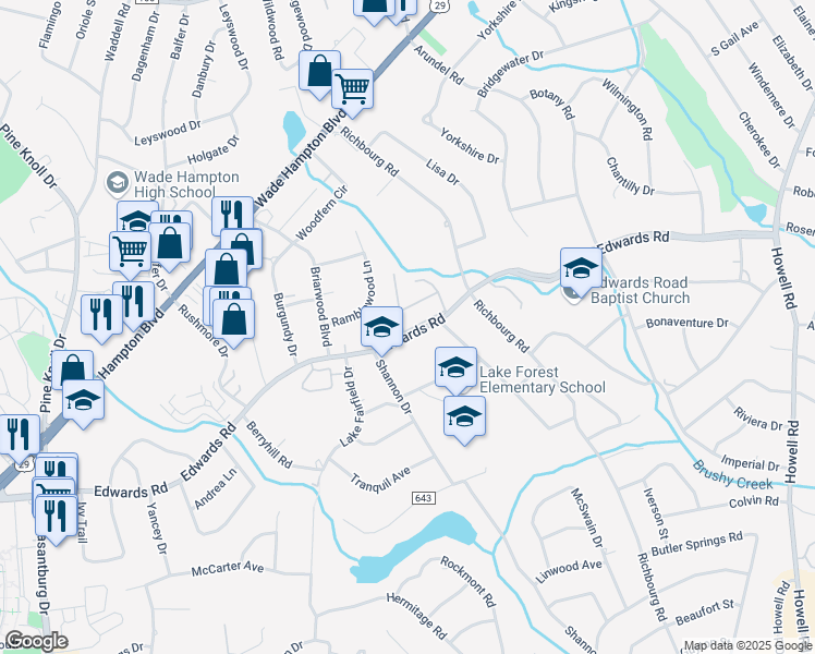 map of restaurants, bars, coffee shops, grocery stores, and more near 3819 Edwards Road in Taylors