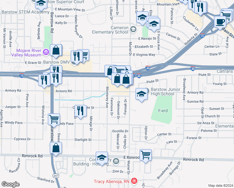 map of restaurants, bars, coffee shops, grocery stores, and more near 917 Cottonwood Drive in Barstow