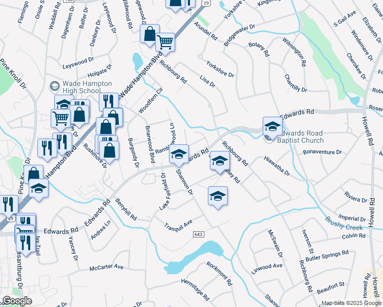map of restaurants, bars, coffee shops, grocery stores, and more near 3819 Edwards Road in Taylors