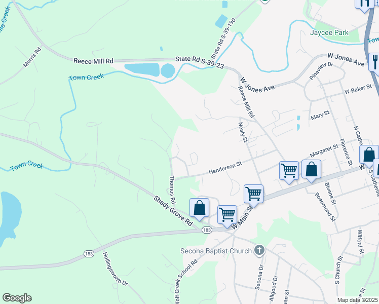 map of restaurants, bars, coffee shops, grocery stores, and more near 220 Henderson Circle in Pickens