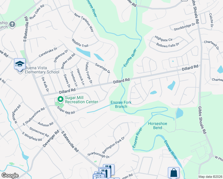 map of restaurants, bars, coffee shops, grocery stores, and more near 705 Sugar Mill Road in Greer