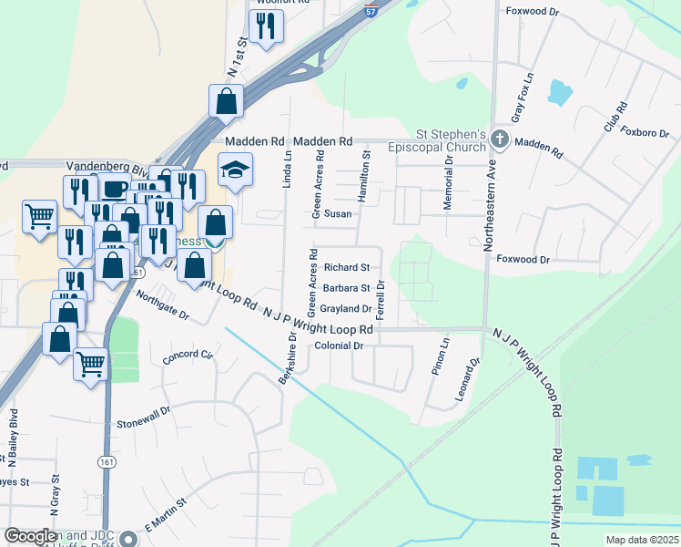 map of restaurants, bars, coffee shops, grocery stores, and more near 1017 Richard Street in Jacksonville