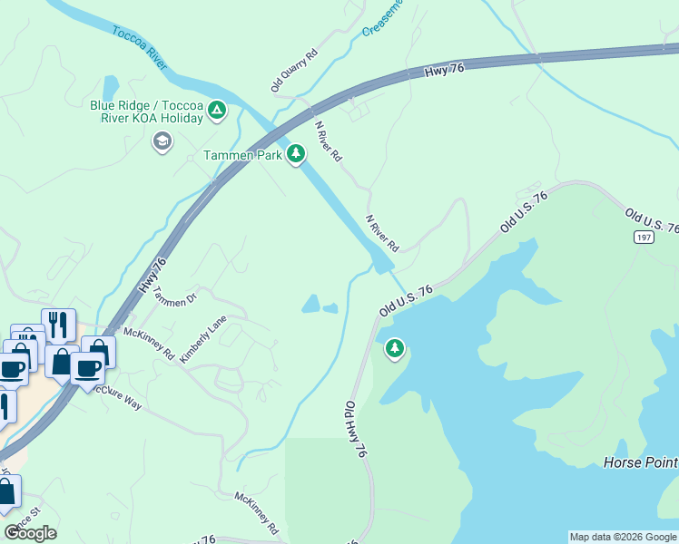 map of restaurants, bars, coffee shops, grocery stores, and more near 291 North River Road in Mineral Bluff