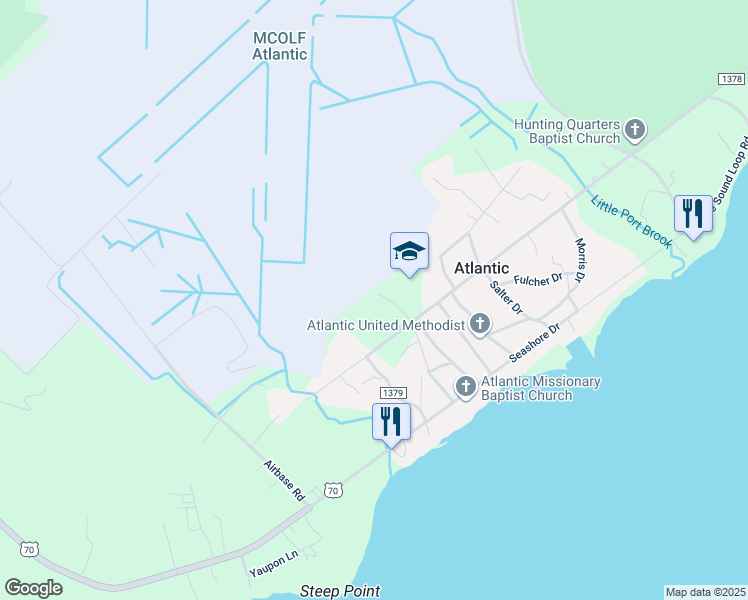 map of restaurants, bars, coffee shops, grocery stores, and more near 231 Shell Road in Atlantic