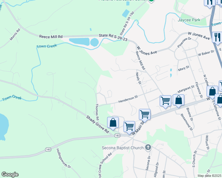 map of restaurants, bars, coffee shops, grocery stores, and more near 220 Henderson Circle in Pickens