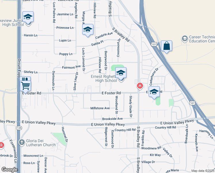 map of restaurants, bars, coffee shops, grocery stores, and more near 4068 Berrywood Drive in Santa Maria