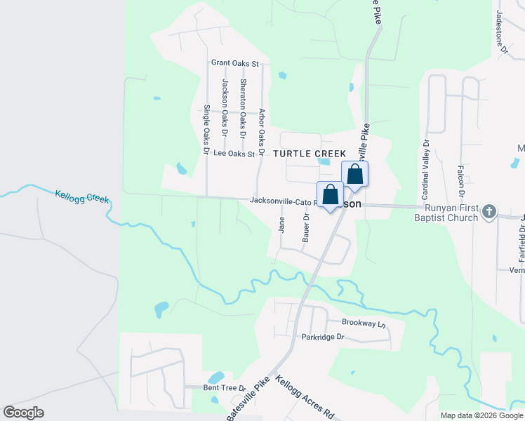 map of restaurants, bars, coffee shops, grocery stores, and more near 2 Arbor Oaks Drive in North Little Rock