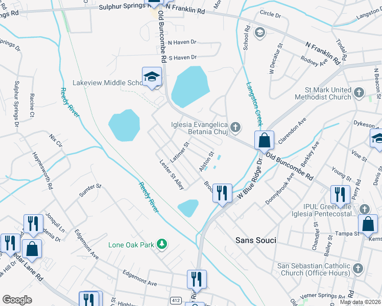 map of restaurants, bars, coffee shops, grocery stores, and more near 13 Stephenson Avenue in Greenville