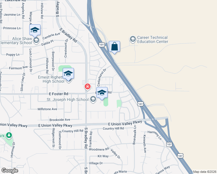 map of restaurants, bars, coffee shops, grocery stores, and more near 1180 Sumner Place in Santa Maria
