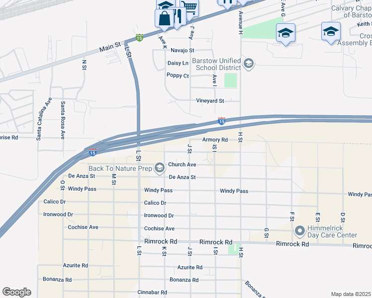 map of restaurants, bars, coffee shops, grocery stores, and more near 27878 Apache Avenue in Barstow