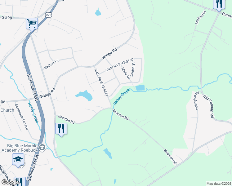 map of restaurants, bars, coffee shops, grocery stores, and more near 120 Reedy Street in Roebuck