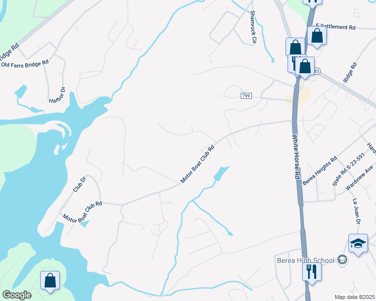 map of restaurants, bars, coffee shops, grocery stores, and more near 210 Motor Boat Club Road in Greenville