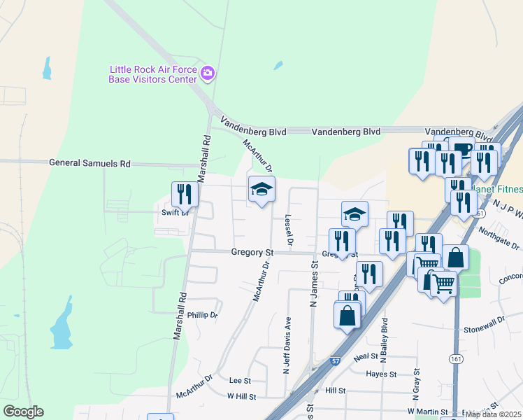 map of restaurants, bars, coffee shops, grocery stores, and more near 1904 McArthur Drive in Jacksonville