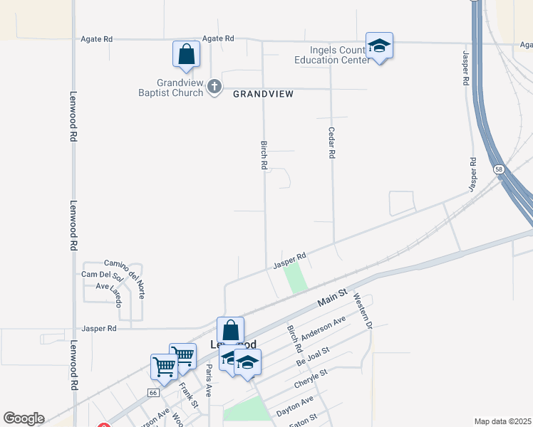 map of restaurants, bars, coffee shops, grocery stores, and more near 34817 Birch Road in Barstow