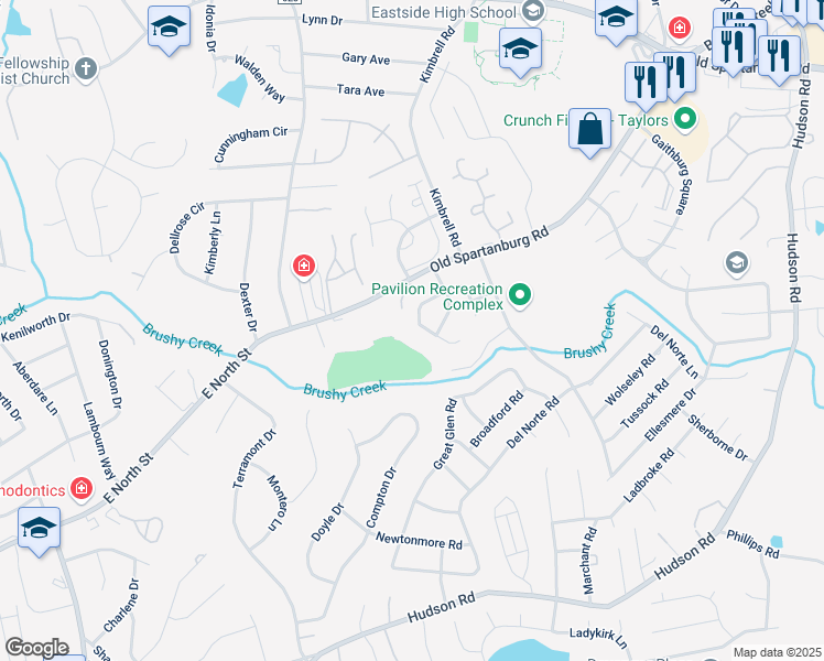 map of restaurants, bars, coffee shops, grocery stores, and more near 366 Devonwood Court in Taylors
