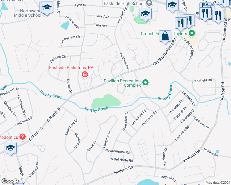 map of restaurants, bars, coffee shops, grocery stores, and more near 366 Devonwood Court in Taylors