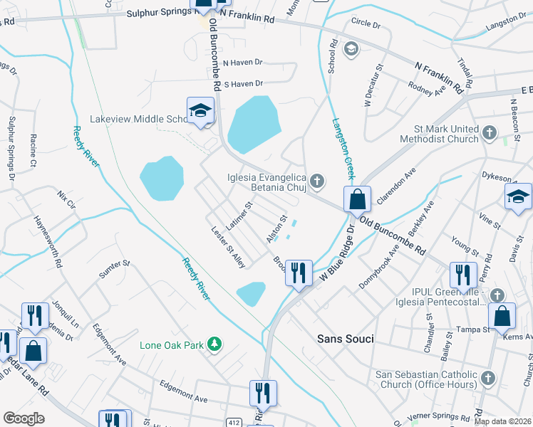 map of restaurants, bars, coffee shops, grocery stores, and more near 13 Stephenson Avenue in Greenville