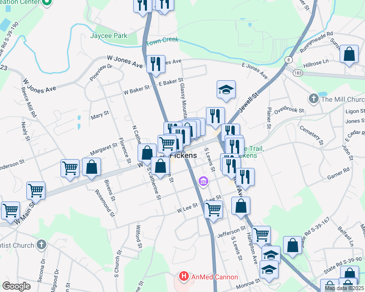 map of restaurants, bars, coffee shops, grocery stores, and more near in Pickens