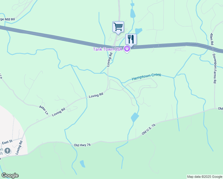 map of restaurants, bars, coffee shops, grocery stores, and more near Loving Road in Morganton