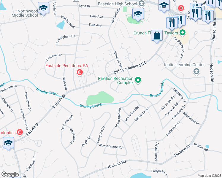 map of restaurants, bars, coffee shops, grocery stores, and more near 358 Devonwood Court in Taylors