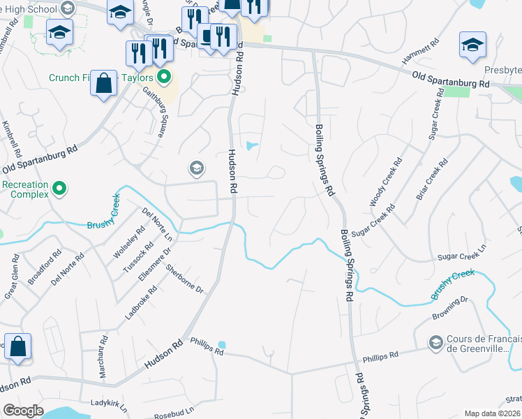 map of restaurants, bars, coffee shops, grocery stores, and more near 9 Colonel Storrs Court in Greer