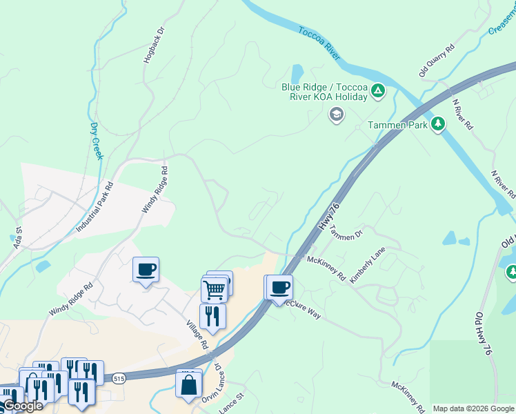 map of restaurants, bars, coffee shops, grocery stores, and more near 97 High Park Drive in Blue Ridge