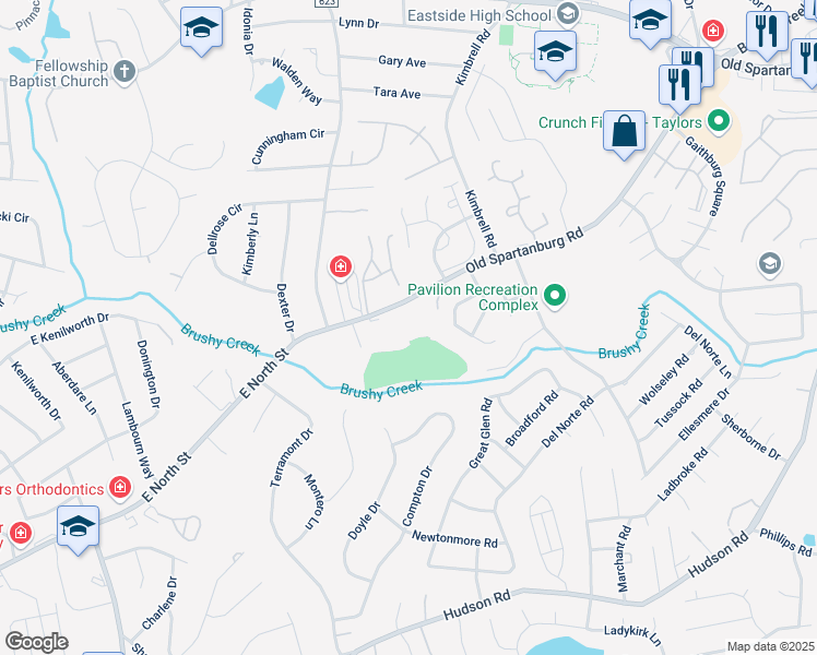 map of restaurants, bars, coffee shops, grocery stores, and more near 4314 Old Spartanburg Road in Taylors