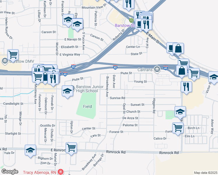map of restaurants, bars, coffee shops, grocery stores, and more near 337 Broadway Avenue in Barstow