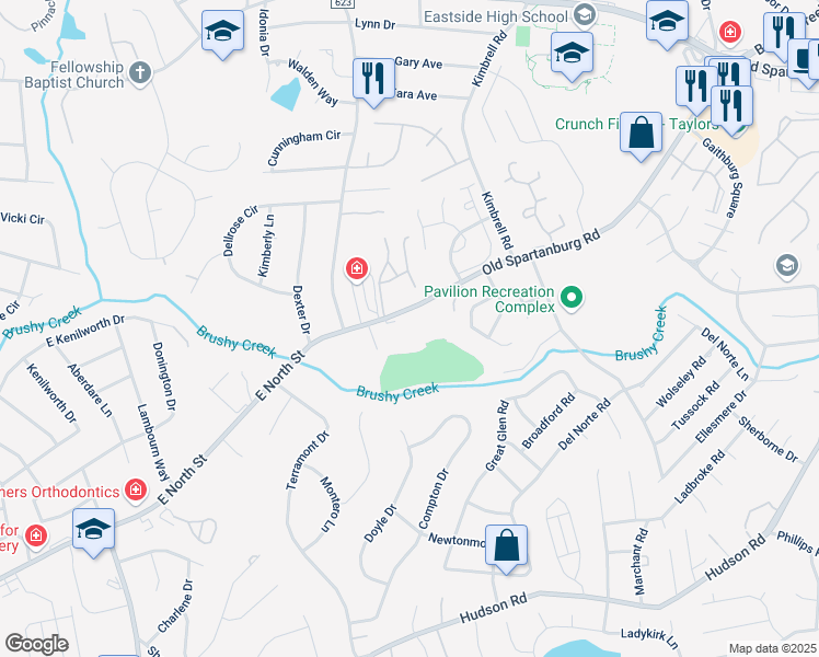 map of restaurants, bars, coffee shops, grocery stores, and more near 4514 Old Spartanburg Road in Taylors