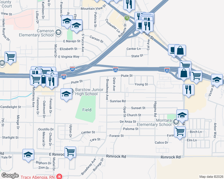 map of restaurants, bars, coffee shops, grocery stores, and more near 337 Broadway Avenue in Barstow