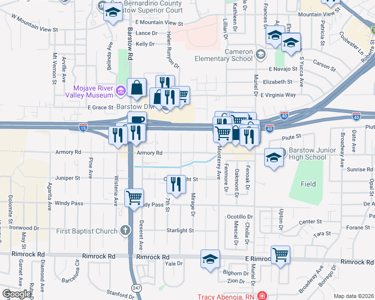 map of restaurants, bars, coffee shops, grocery stores, and more near 730 Armory Road in Barstow