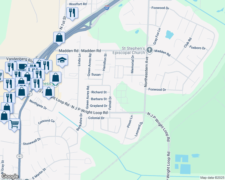 map of restaurants, bars, coffee shops, grocery stores, and more near 1112 Ferrell Drive in Jacksonville