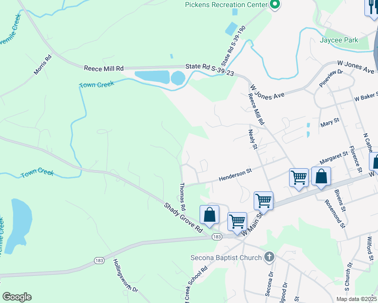 map of restaurants, bars, coffee shops, grocery stores, and more near 310 Windwood Drive in Pickens