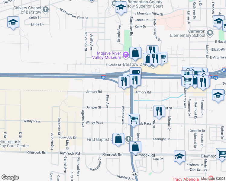 map of restaurants, bars, coffee shops, grocery stores, and more near 431 Armory Road in Barstow