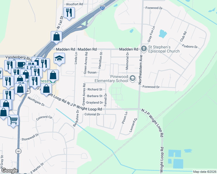 map of restaurants, bars, coffee shops, grocery stores, and more near 1112 Ferrell Drive in Jacksonville