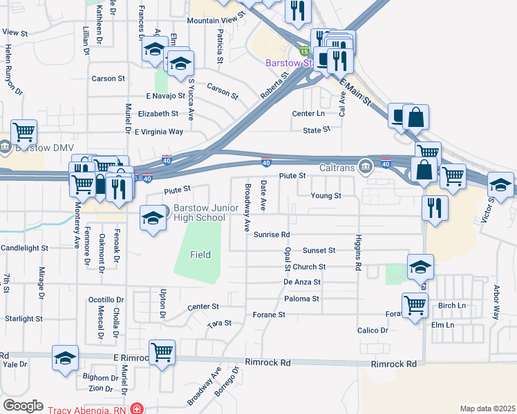 map of restaurants, bars, coffee shops, grocery stores, and more near 332 Date Avenue in Barstow