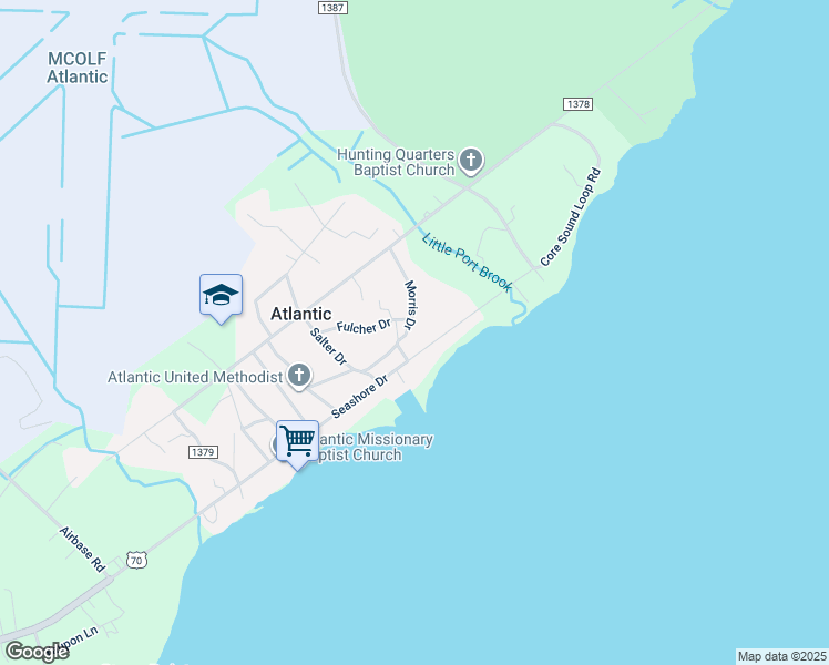 map of restaurants, bars, coffee shops, grocery stores, and more near 134 Morris Drive in Atlantic