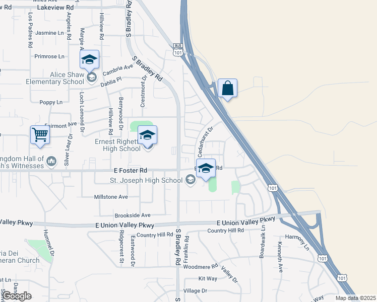 map of restaurants, bars, coffee shops, grocery stores, and more near 1106 Devonshire Place in Santa Maria