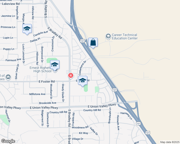 map of restaurants, bars, coffee shops, grocery stores, and more near 1193 Sumner Place in Santa Maria