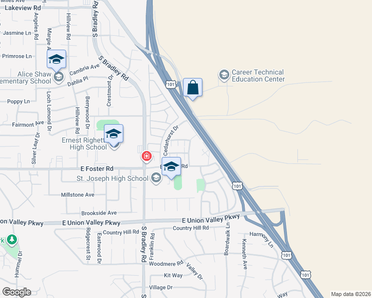 map of restaurants, bars, coffee shops, grocery stores, and more near 1193 Sumner Place in Santa Maria