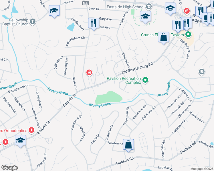 map of restaurants, bars, coffee shops, grocery stores, and more near 4614 Old Spartanburg Road in Taylors