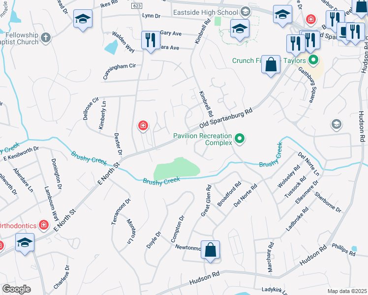 map of restaurants, bars, coffee shops, grocery stores, and more near 4314 Old Spartanburg Road in Taylors