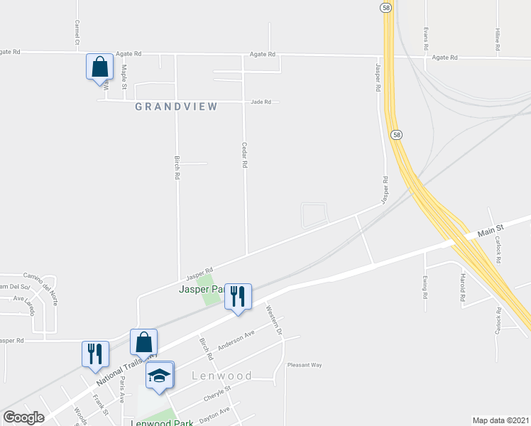 map of restaurants, bars, coffee shops, grocery stores, and more near 34837 Cedar Road in Barstow